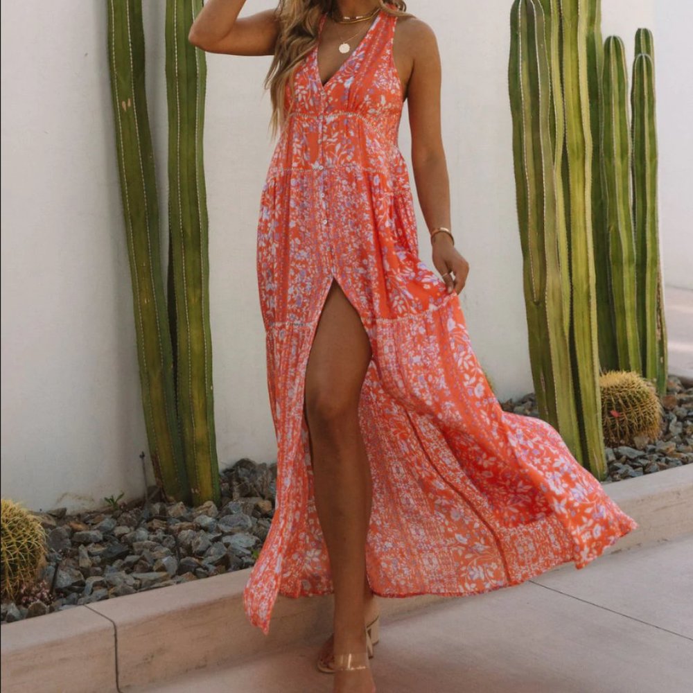 Love Stitch Trystan Floral Crochet Tiered Maxi Dress